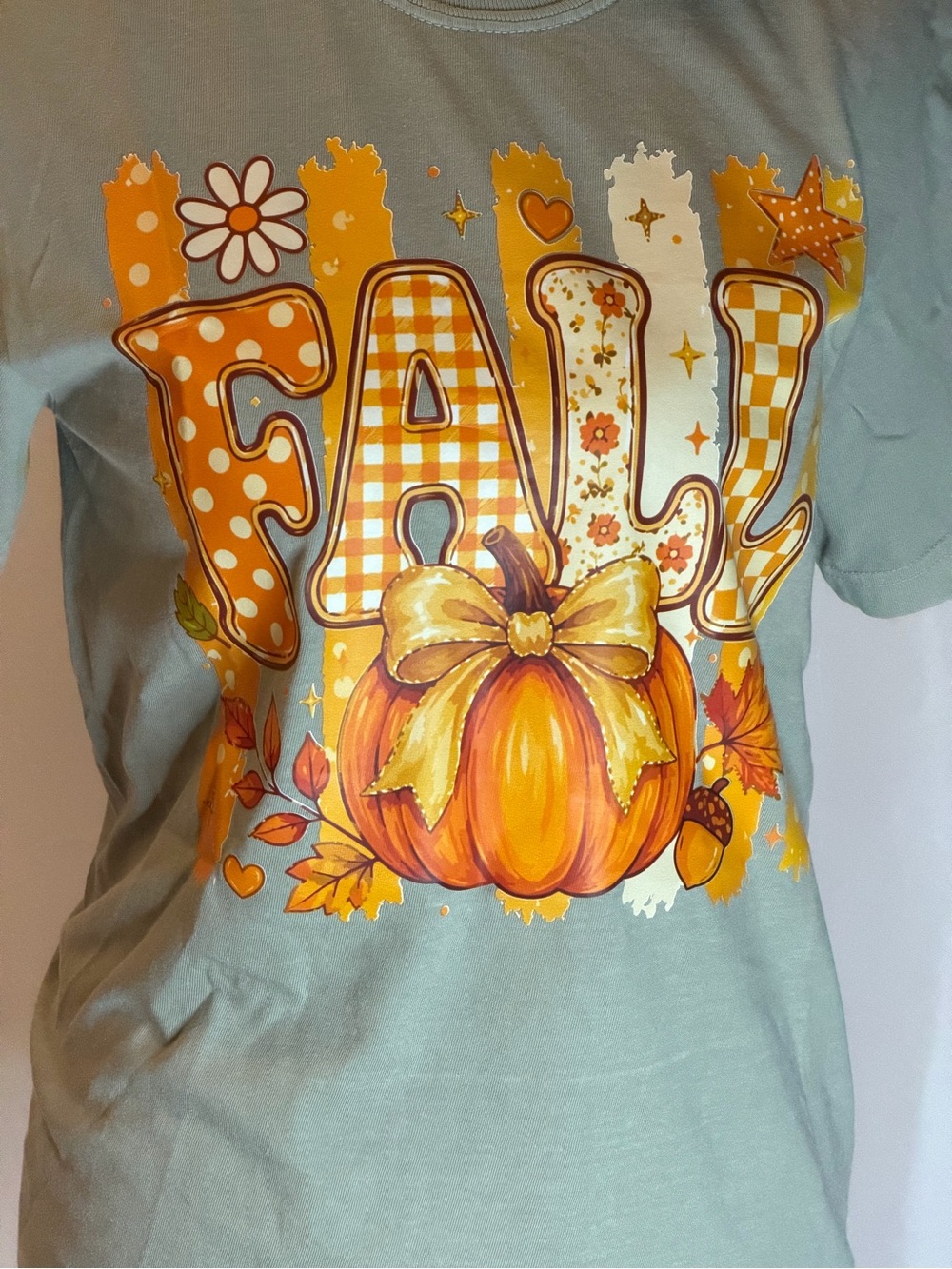 Comfort Colors Sage Short Sleeve Tee with Orange Pumpkin Fall Graphic